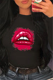 Fashion Casual Lip Print Long Sleeve T-shirt