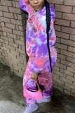 Casual Tie Dye Split Joint Hooded Collar Long Sleeve Two Pieces