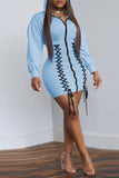 Fashion Casual Solid Bandage Split Joint Hooded Collar Long Sleeve Dresses