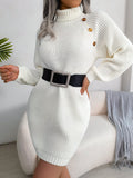 decorative knit button turtleneck sweater dress
