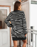 zebra print lantern sleeve mini sweater dress
