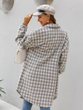 houndstooth button down collared longline shirt jacket