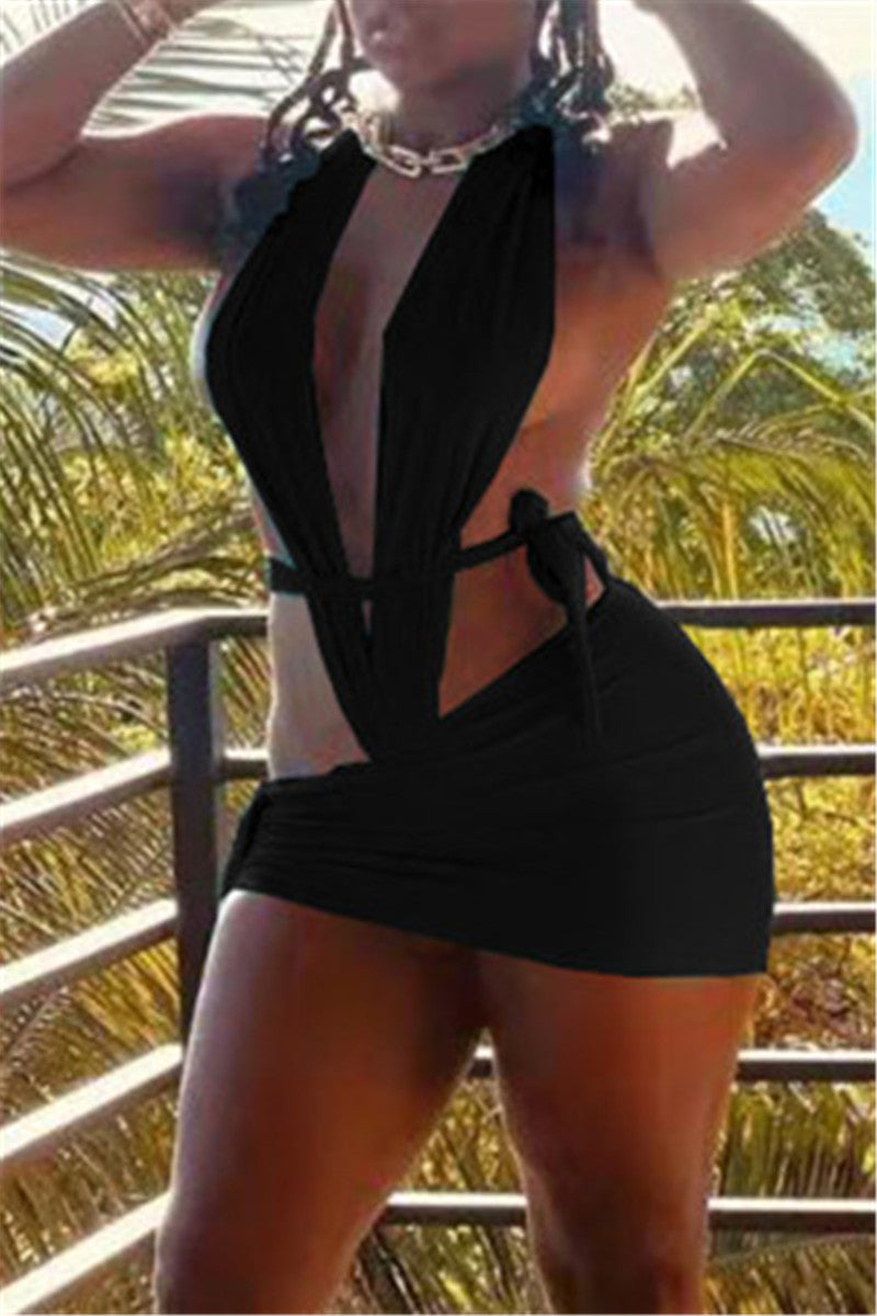 Fashion Sexy Solid Hollowed Out Backless Swimwears