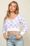 timing mohair checkered cropped cardigan