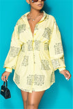 Fashion Regular Sleeve Long Sleeve Turndown Collar Shirt Dress Mini Print Dresses