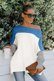 color block batwing sleeve rib knitted sweater