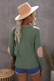 elbow patch waffle knit henley top
