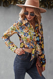 floral print front tie cropped shirt
