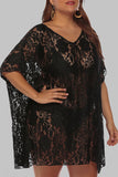 Sexy Solid See-through V Neck Plus Size Swimwear Beach Dress Blouse