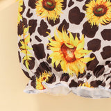 girls tie shoulder cropped top and sunflower shorts set