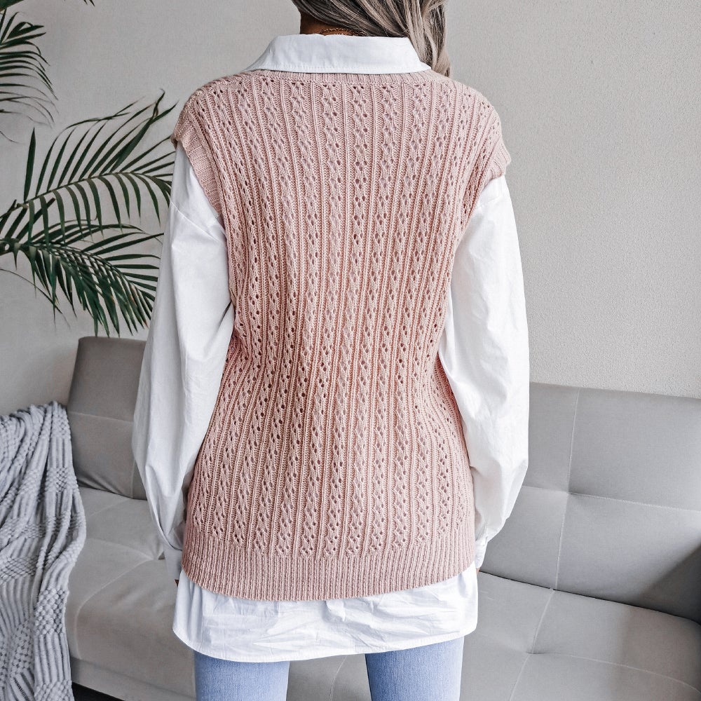 cable knit openwork sweater vest