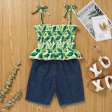girls avocado print smocked cropped top and shorts set