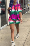 Fashion Casual Tie Dye Printing O Neck Short Sleeve Two Pieces
