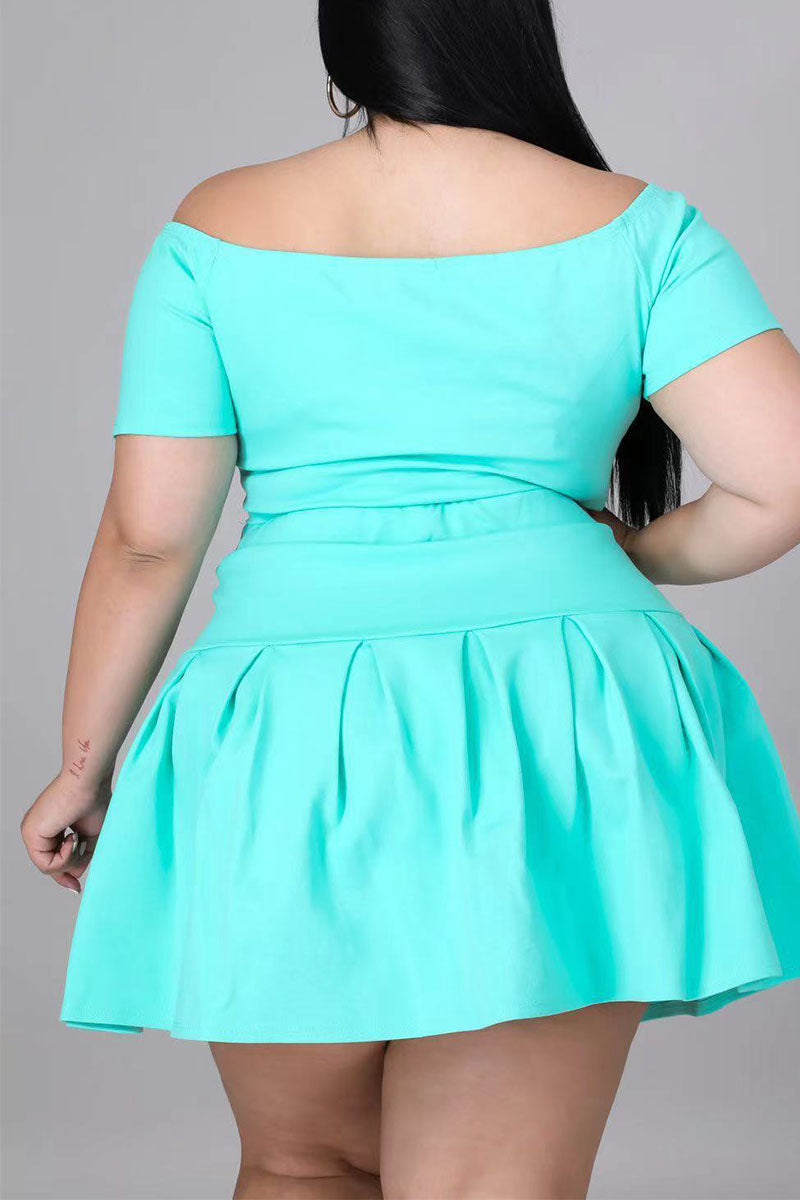 Casual Solid Split Joint Off the Shoulder A Line Plus Size Two Pieces