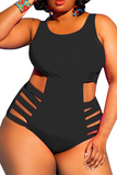 Sexy Solid Hollowed Out U Neck Plus Size Swimwear