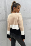 color block flare sleeve ribbed sweater