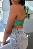 Fashion Sexy Print Bandage Backless Halter Tops