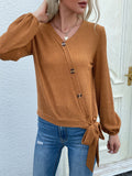 rib knit asymmetrical button blouse