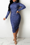 Fashion Sexy Patchwork Sequins Turtleneck Long Sleeve Dresses