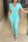 Fashion Casual Solid Split Joint Zipper Collar Skinny Jumpsuits