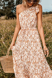 paisley print one shoulder tiered maxi dress
