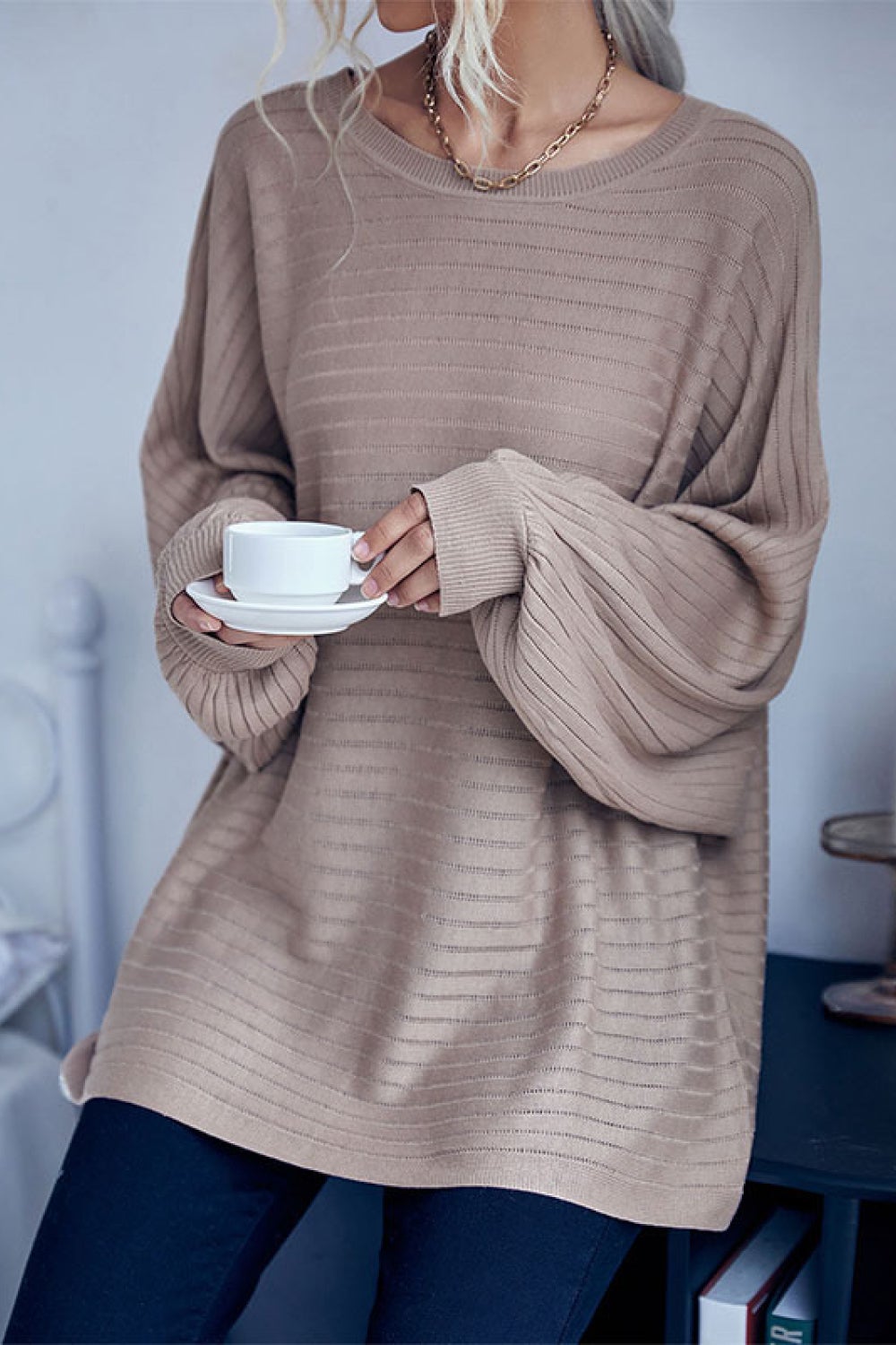 horizontal ribbed slouchy sweater