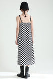 checkered sleeveless midi dress