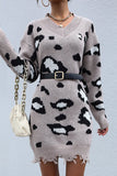 leopard print drop shoulder sweater dress