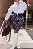 Sweet Print O Neck Long Sleeve Two Pieces
