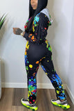 Sexy Print Hooded Collar Long Sleeve Two Pieces