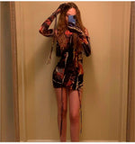 multi tie dye ruched shirred with gloves mini dress