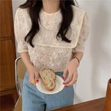 lapel embroidery lace loose shirt