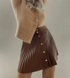 solid pu leather high waist skirt