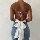 lace up backless tank top