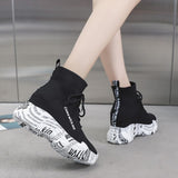 knitted graffiti high platform ankle boots