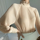 stand collar pleated sweater