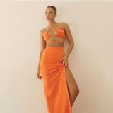 cut out halter top and skirts set