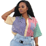 striped short sleeve loose blouse