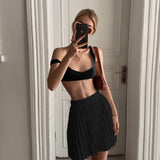 ribbed pleated top mini skirt two piece dress