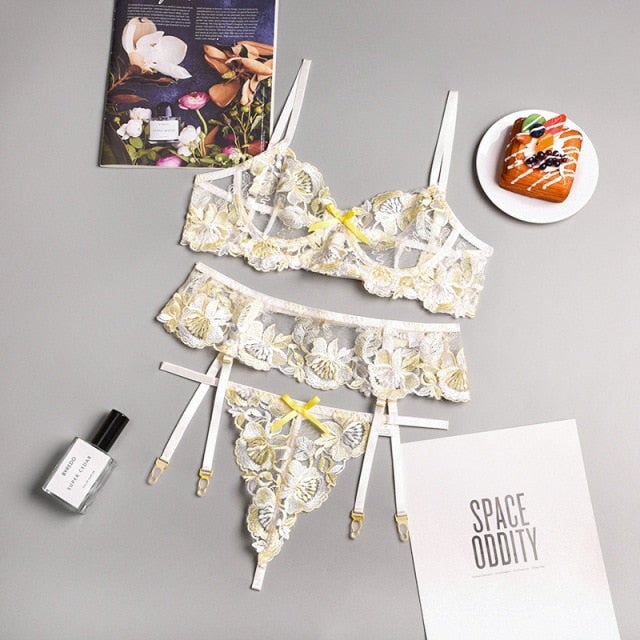bow lace patchwork lingerie set