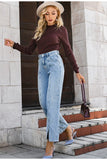 high waist pleated with slit jeans