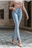 high waist split straight jeans