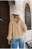 knitted lantern sleeve pullover with back chain