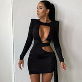 wrap long sleeve hollow out bodycon dress