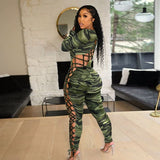 hollow out camouflage jumpsuit