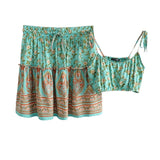 floral boho crop top mini skirt two piece dress