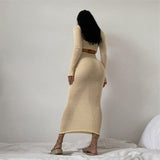knitted short camisole hollow out maxi dress