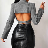 smock hollow out long sleeve crop top