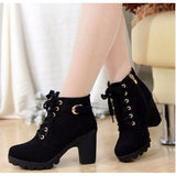 buckled lace up faux leather ankle boots