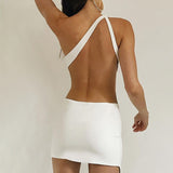 one shoulder hollow open back sleeveless diagonal cross bandage dress
